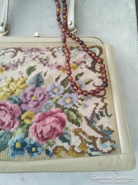 Tapestry-decorated, genuine leather, women's handbag