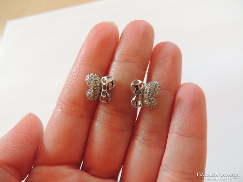 Rhodium-plated butterfly silver earrings