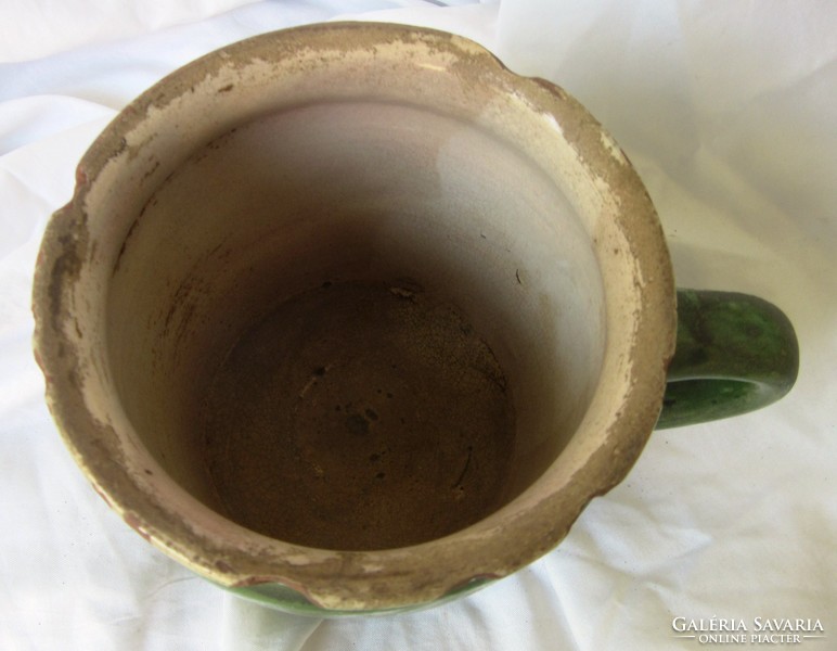 2 pieces of old folk ceramics, bowl 12 cm high, wall plate diameter 20 cm