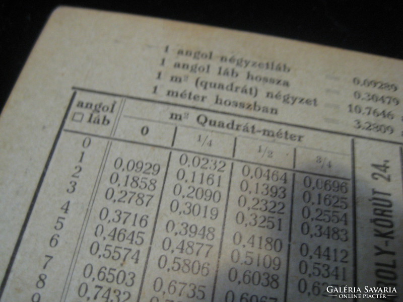Bőrgyári termék átszámító  tabella a 1920 as évekből   8 x 14  cm
