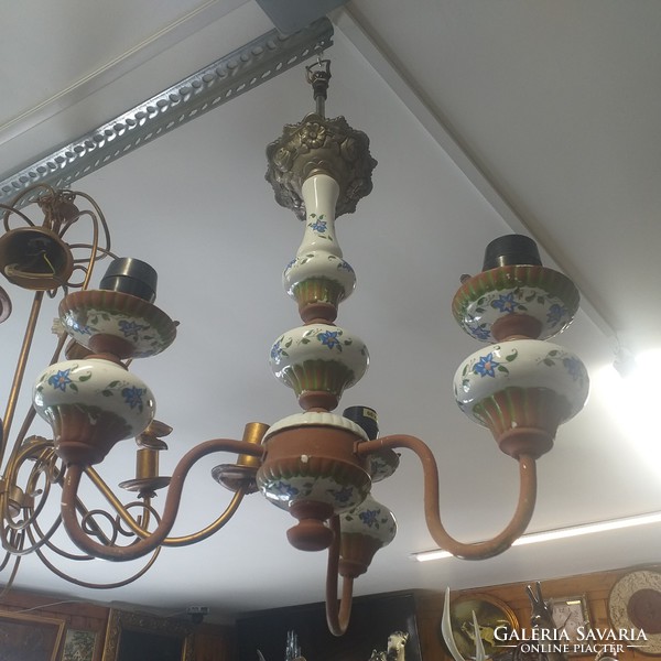 Old majolica chandelier, lamp.