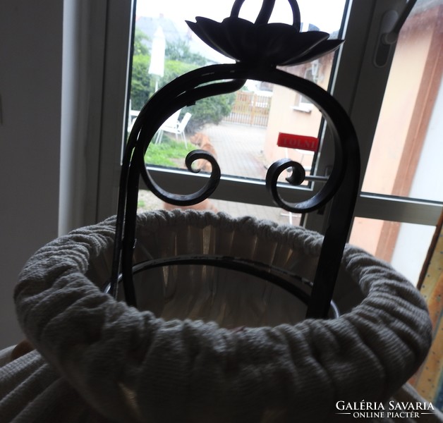 Wrought iron wall lamp with canvas shade
