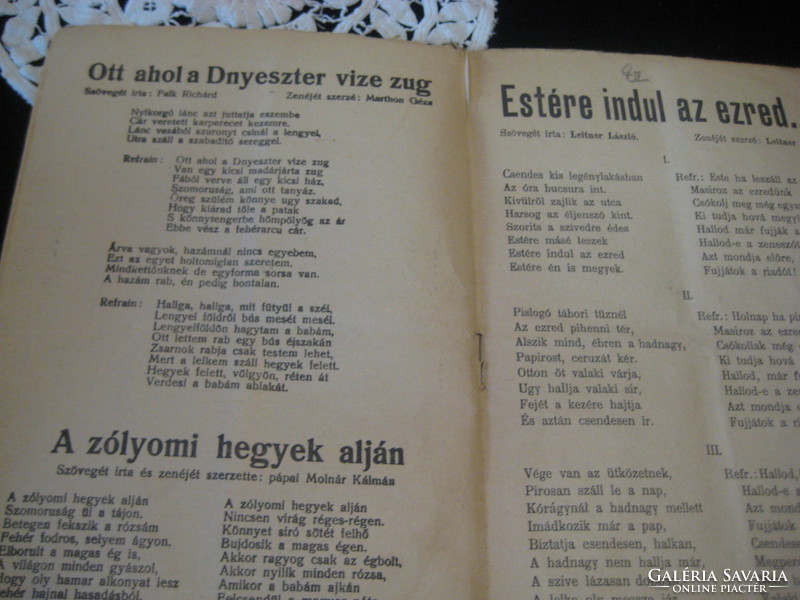 Csatadalok   , Ehrenfeld  Testvérek , kiadása   az 1910 évek elejéről   16 x 23 cm  RITKA !