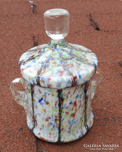 Antik muránói cseh fedeles üveg bonbonier - szájjal fújt