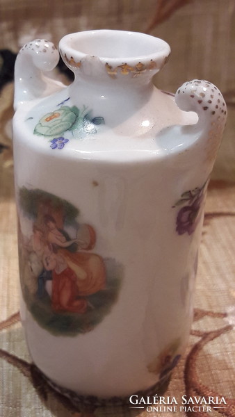 3db antik jelenetes kis porcelán váza