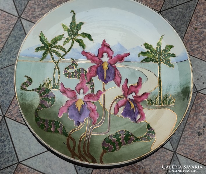 Art Nouveau, offering, wall plate, flowers, exotic austria, wilmelmsburg, ceramics, majolica