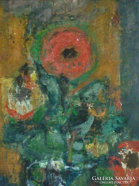 Eladó Munkácsy-díjas Sarkantyu Simon: Virágcsendélet című olaj, farost festménye
