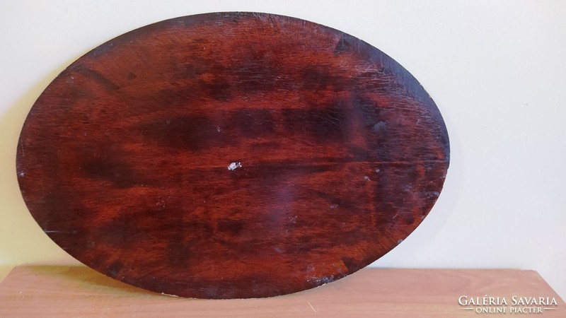 Still life painting painted on an antique wooden plate, 46 cm long