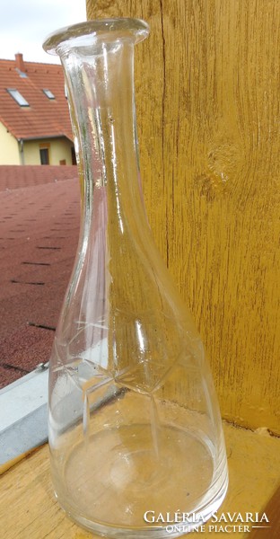 Antique hand-polished split - mouth-blown glass bottle