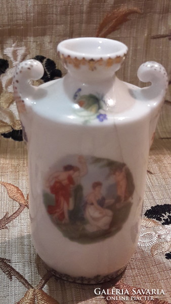 3db antik jelenetes kis porcelán váza