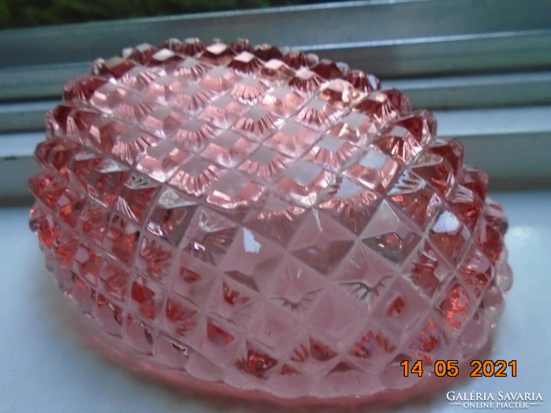 Antique diamond cut pink crystal piper oval bowl