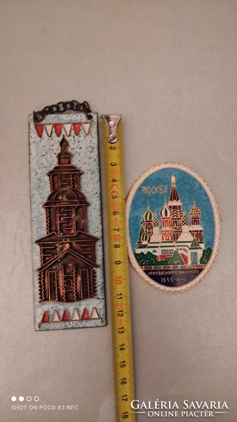 Interesting compartment enamel 13 cm wall decoration, two pieces together