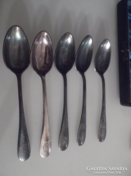 Cutlery lacquer - silver-plated from the 1800s - 5 pcs - teaspoon - in original box - 15 x 3 cm