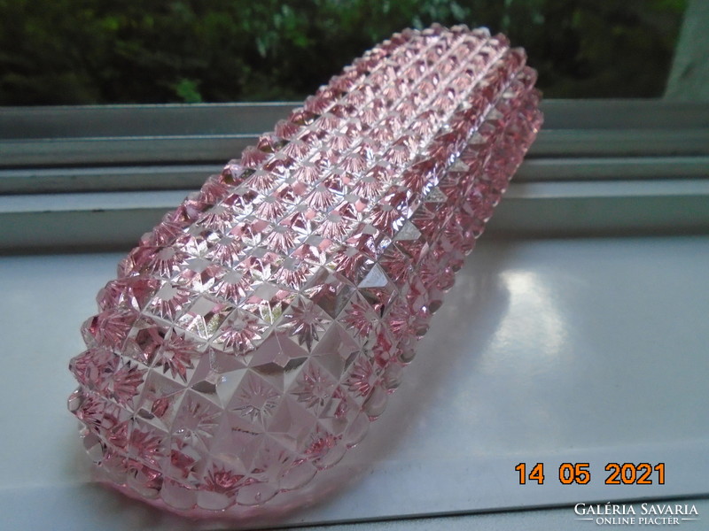 Antique diamond cut pink crystal glass long oval toilet tray