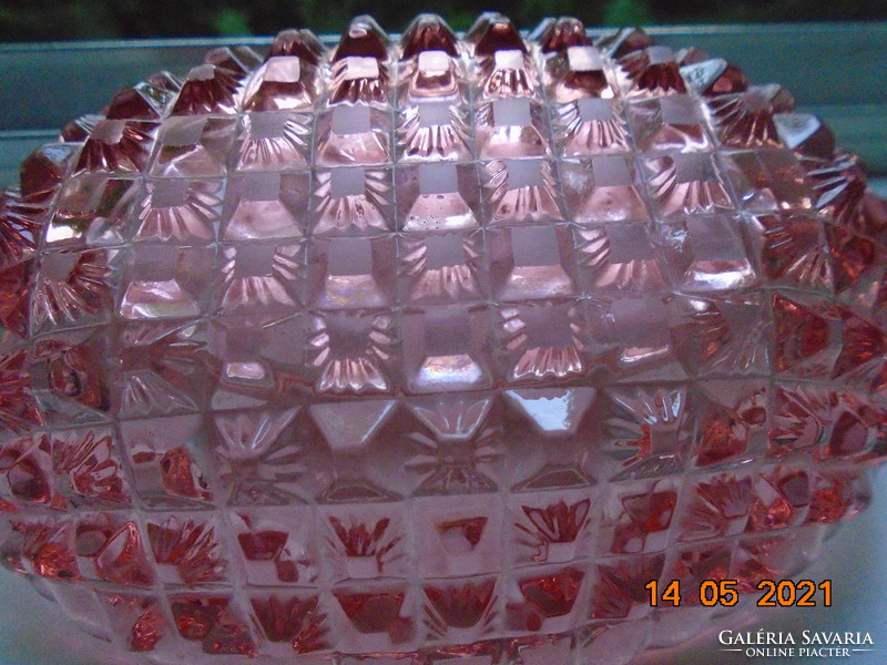 Antik gyémánt csiszolt rózsaszín kristály  pipere ovális tálka