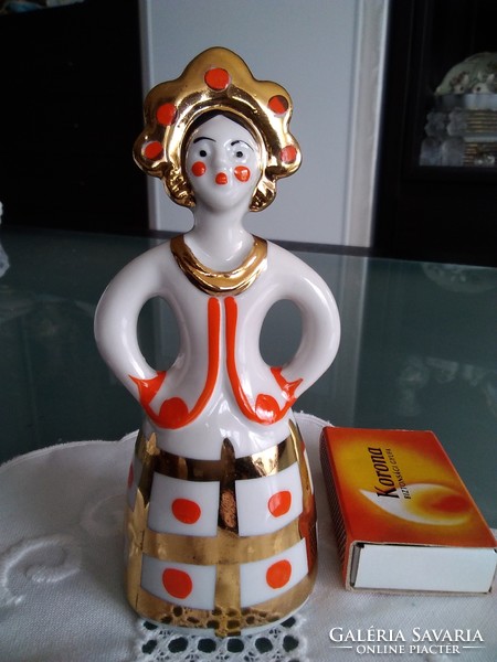 Russian porcelain girl marked in red-gold folk costume, numbered!