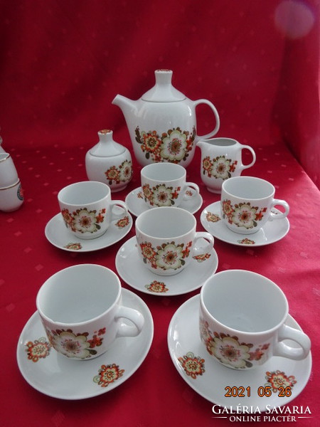 Great Plain porcelain, six-person coffee set with yellow and green flower pattern. He has!
