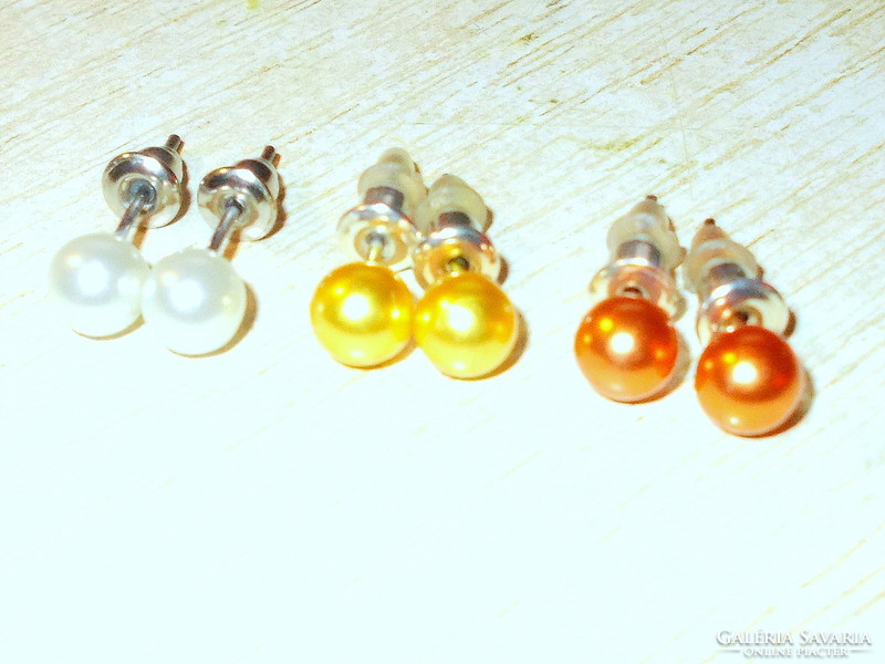 Törtfehér- Aranysárga- Rose Arany fényű  Shell Pearl Gyöngy Fülbevaló 3 pár Egyben