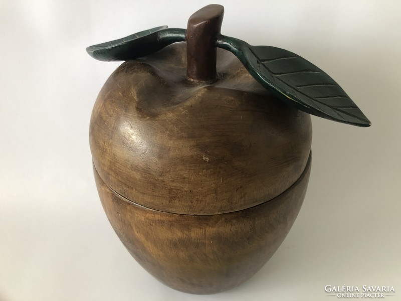 Walnut wooden box, apple-shaped, carved from one block, special!