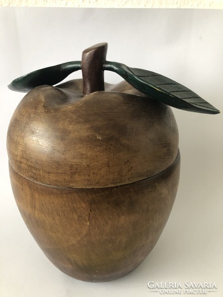 Walnut wooden box, apple-shaped, carved from one block, special!