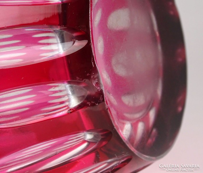 1E717 Régi rózsaszín színezett csiszolt rétegelt üveg váza 24 cm
