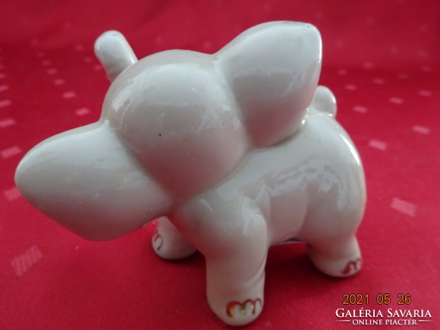 Német porcelán figura, rózsaszín fülű, kis elefánt, hossza 8,8 cm. Vanneki!