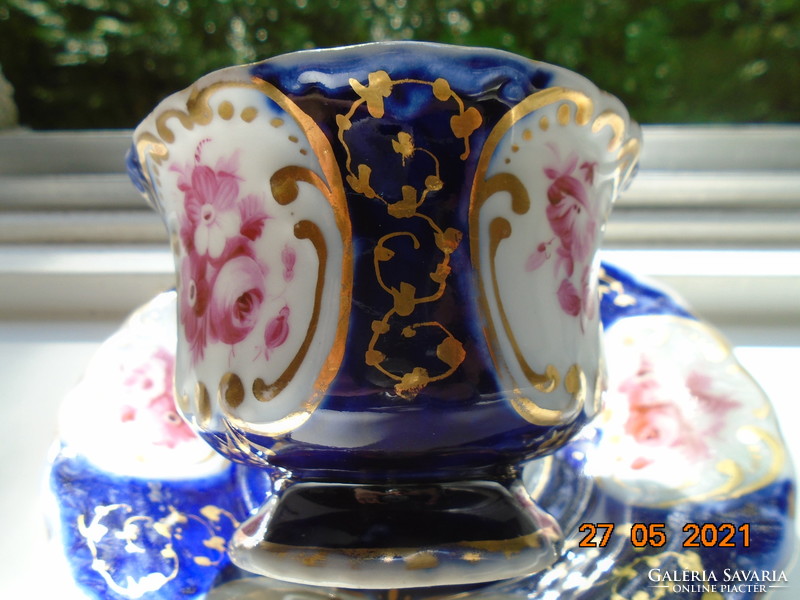 19.sz kobalt arany kézzel festett rózsa mintákkal teás készlet