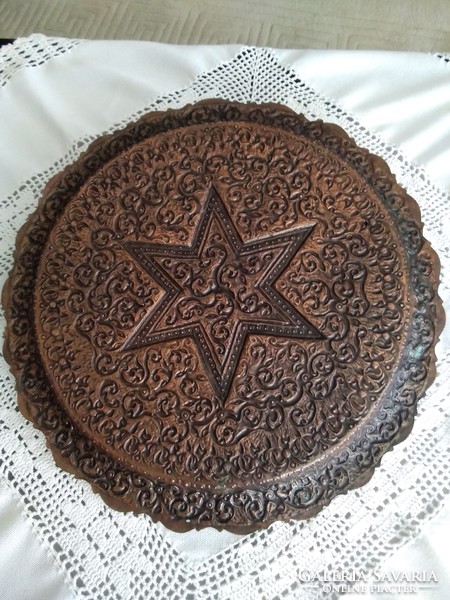 Copper tray with a six-pointed star, with a special unique pattern!