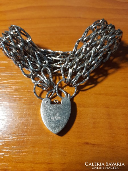 Fantastic, thick women's bracelet in sterling silver with heart lock