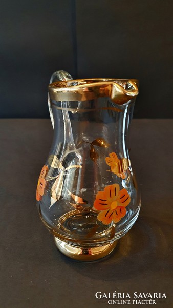 Gilded, old, small, glass jug, jug.