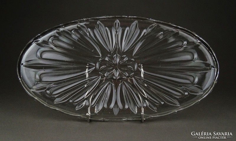 1E690 Régi vastagfalú ovális üveg kínáló tálca 31.5 cm