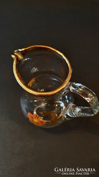 Gilded, old, small, glass jug, jug.