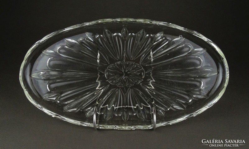 1E690 Régi vastagfalú ovális üveg kínáló tálca 31.5 cm