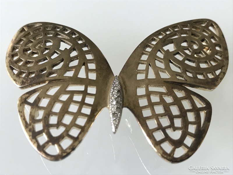 Hatalmas pillangó medál vagy ruhadísz, 7 x 5 cm, jelzett