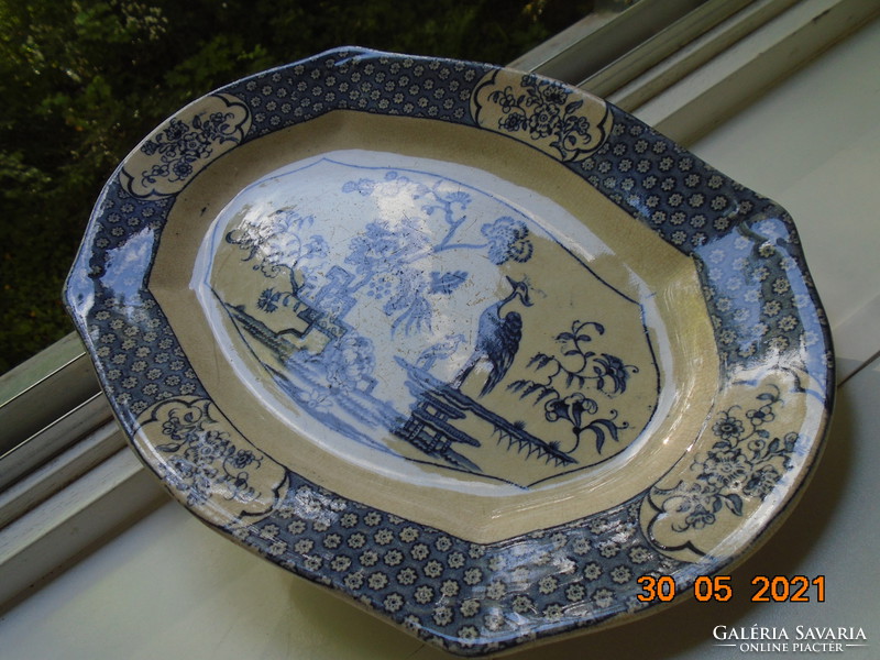 1898 Hand painted cobalt blue oriental bird pattern english bowl samuel ford & co burslem