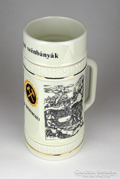 1E721 Hollóházi tatabányai bányász porcelán söröskorsó 18.5 cm