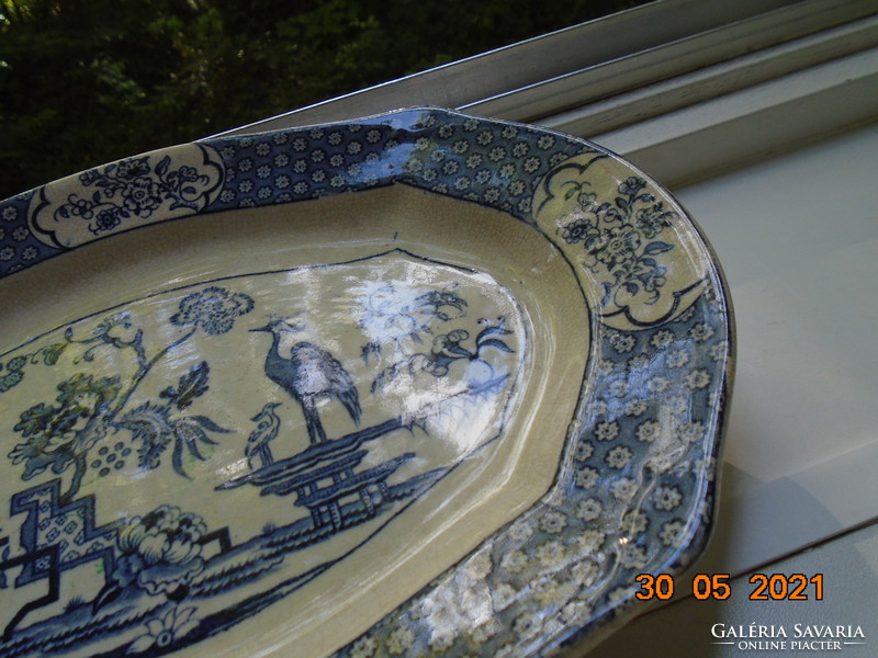 1898 Hand painted cobalt blue oriental bird pattern english bowl samuel ford & co burslem