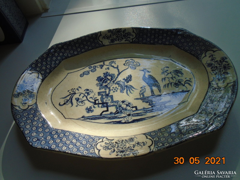 1898 Hand painted cobalt blue oriental bird pattern english bowl samuel ford & co burslem