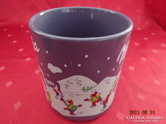 Német kerámia pohár, milka lila,  karácsonyi matricával., magassága 10 cm. Vanneki! Jókai.
