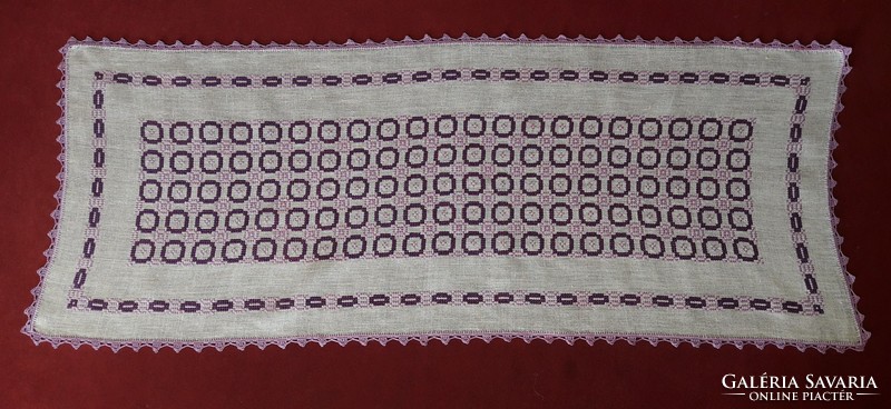 Purple cross stitch runner tablecloth