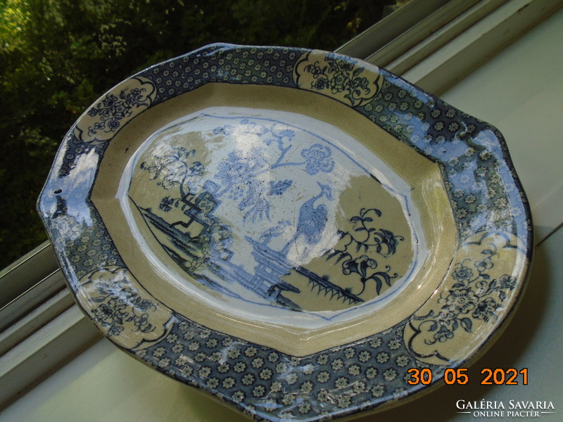 1898 Hand painted cobalt blue oriental bird pattern english bowl samuel ford & co burslem