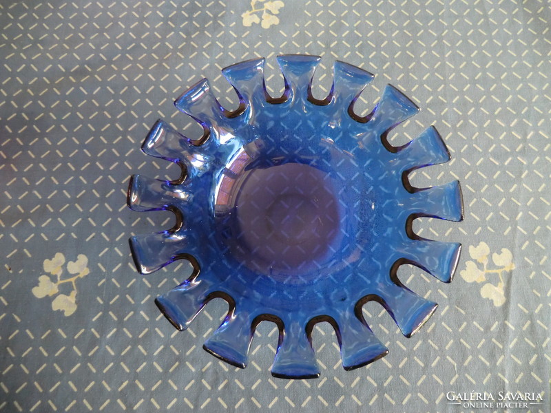 Kék asztali kínáló üvegtál 25 cm átmérővel