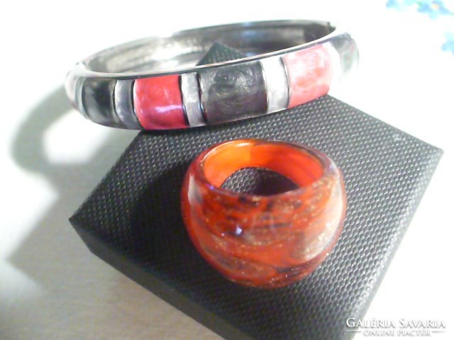 Fire enamel bracelet and plastic ring