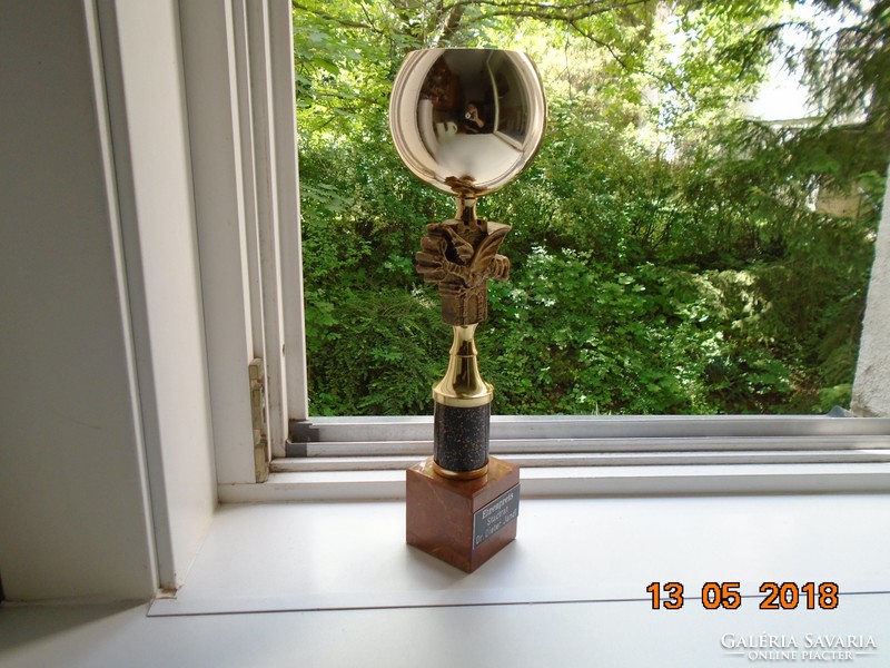 Gilded ornamental goblet with red marble base Klagenfurt lindwurm (with dragon) 35 cm