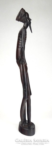 1E735 Egzotikus keményfa férfi bottal fafaragás 41.5 cm