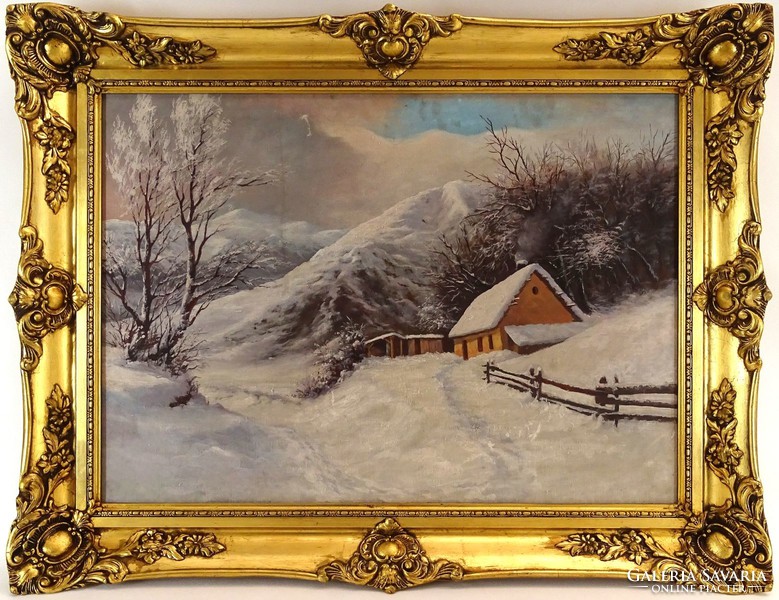 1E808 Magyar festő XX. század : Téli táj házikóval