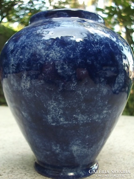 Brilliant blue ceramic vase, Hungarian product