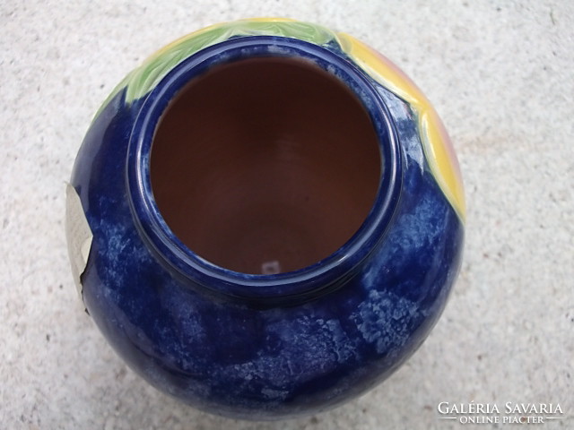 Brilliant blue ceramic vase, Hungarian product