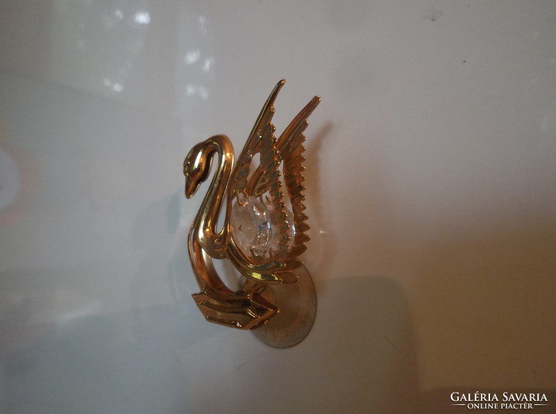 Statue - 24 carat - gold-plated - with crystal decoration - swan with suction cup - 5.5 x 3.5 cm
