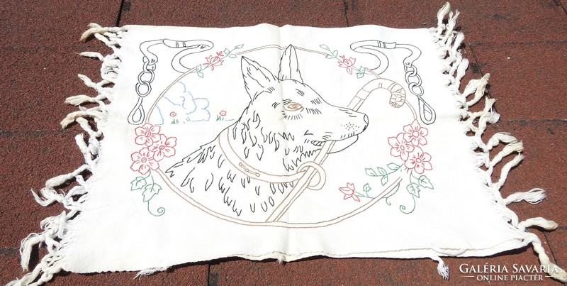 Antique embroidered scene cushion cover with harem lady and wolf dog pattern